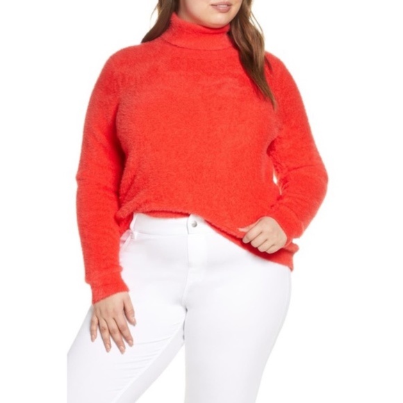 Halogen Sweaters - Halogen Poppy Red Fuzzy Plus Turtleneck Sweater